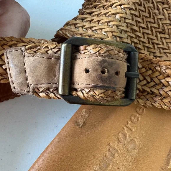 Paul‎ Green Helena Women Size 8 Woven Leather Tan Sandals Slingback Heel Boho - Picture 7 of 15